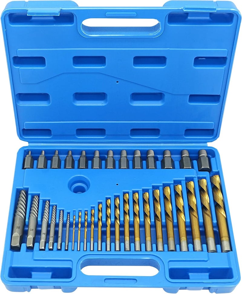 GMTOOLS 35-Piece Helical Screw Puller Bolt Puller Kit, Easy Removal Kit with Left Hand Drill Bit Multi-spline Puller for Stripping Damaged, Studs, Rusty, Fillet Bolts, Nuts and Screws Screw Remover - Image 1